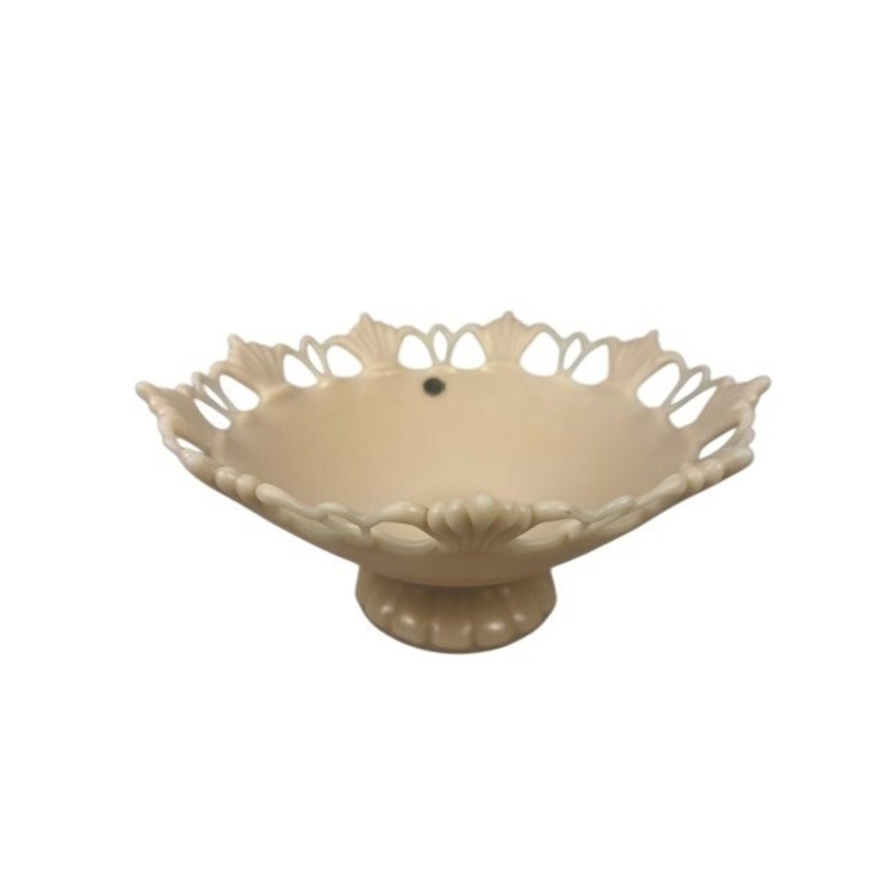 Westmoreland Glass Doric Lace Cream Satin Pedestal Bowl Compote‎ 10" Vintage MCM